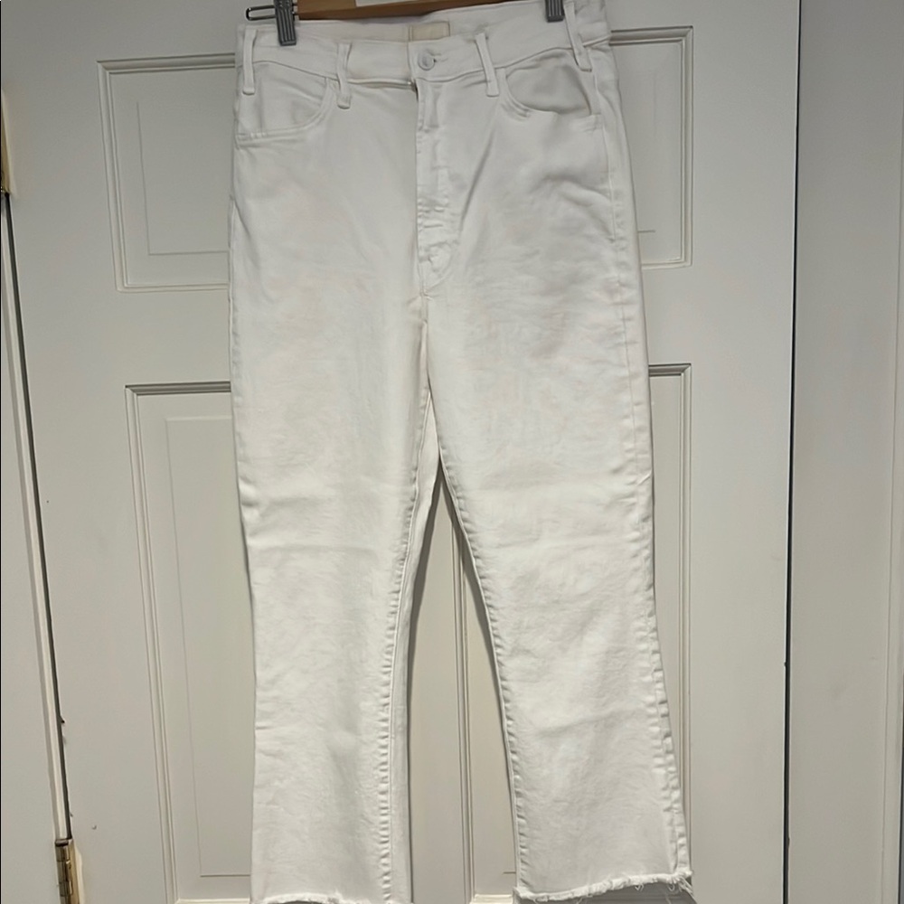 MOTHER White Cropped Ankle Jeans Distressed Style